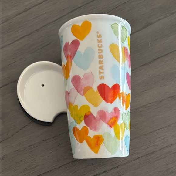 Starbucks Other - 2015 Starbucks hearts ceramic cup mug lid 10 ounces love valentine new day